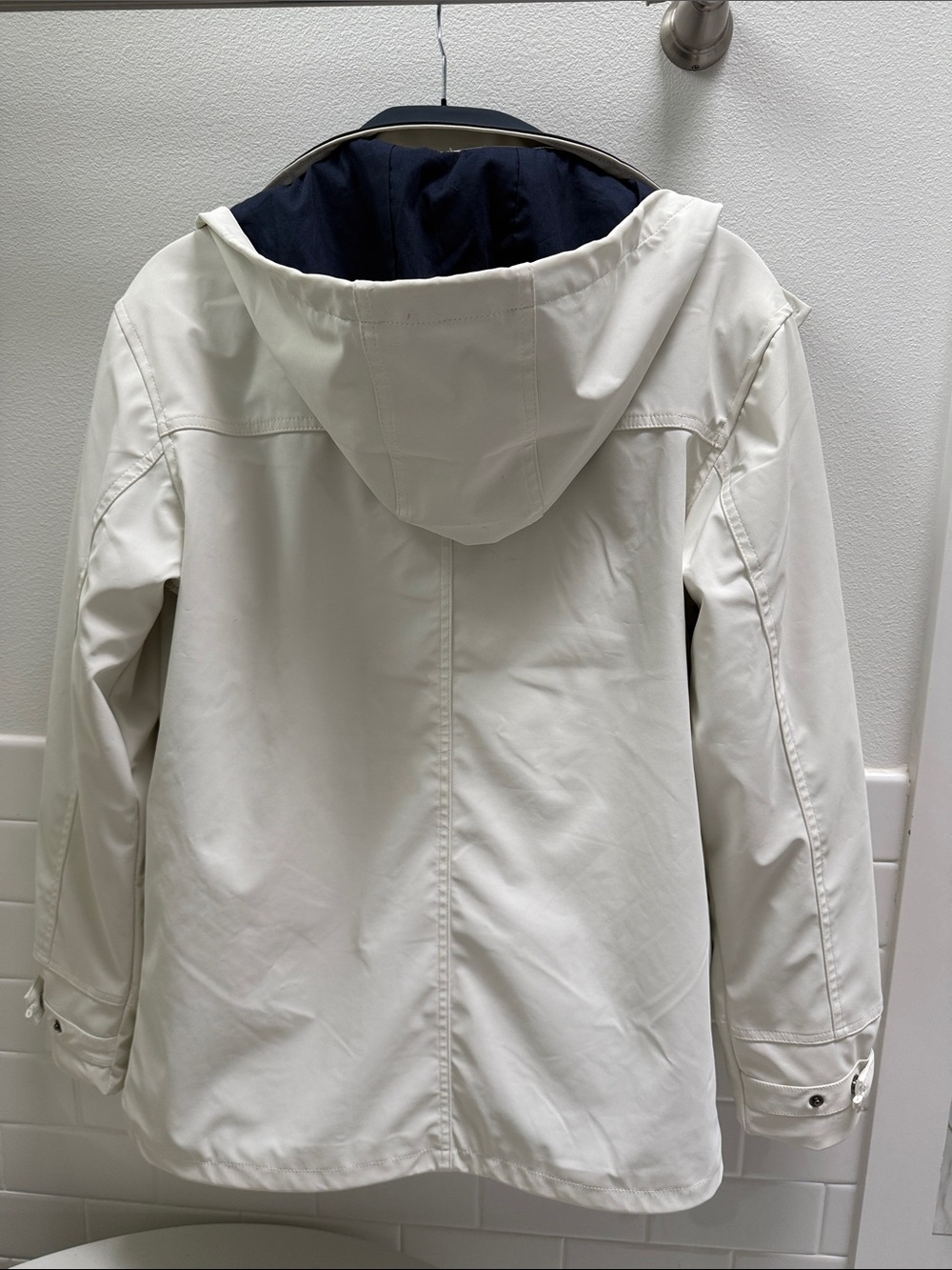 Batela Waterproof White Rain Jacket - Nautical Coat - Fleece Lined Hooded Size M - Picture 6 of 11